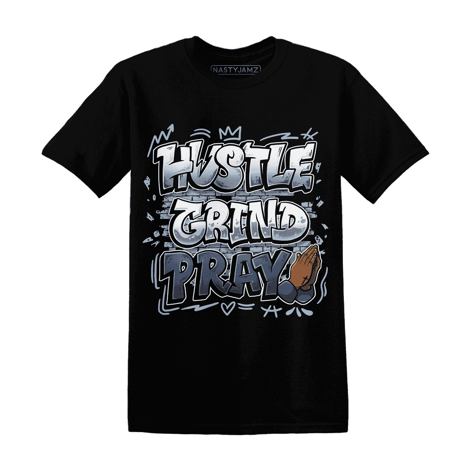 Mid Diffused Blue Grey 1s T Shirt Match Hustle Grind Pray - NastyJamz