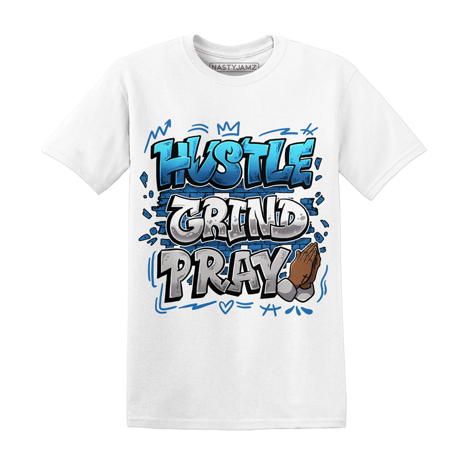 Industrial Blue 4s T Shirt Match Hustle Grind Pray - NastyJamz