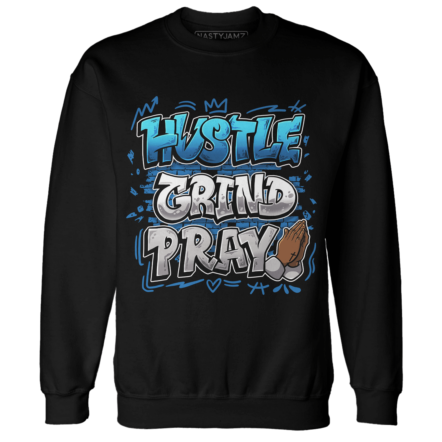 Industrial Blue 4s Sweatshirt Match Hustle Grind Pray - NastyJamz