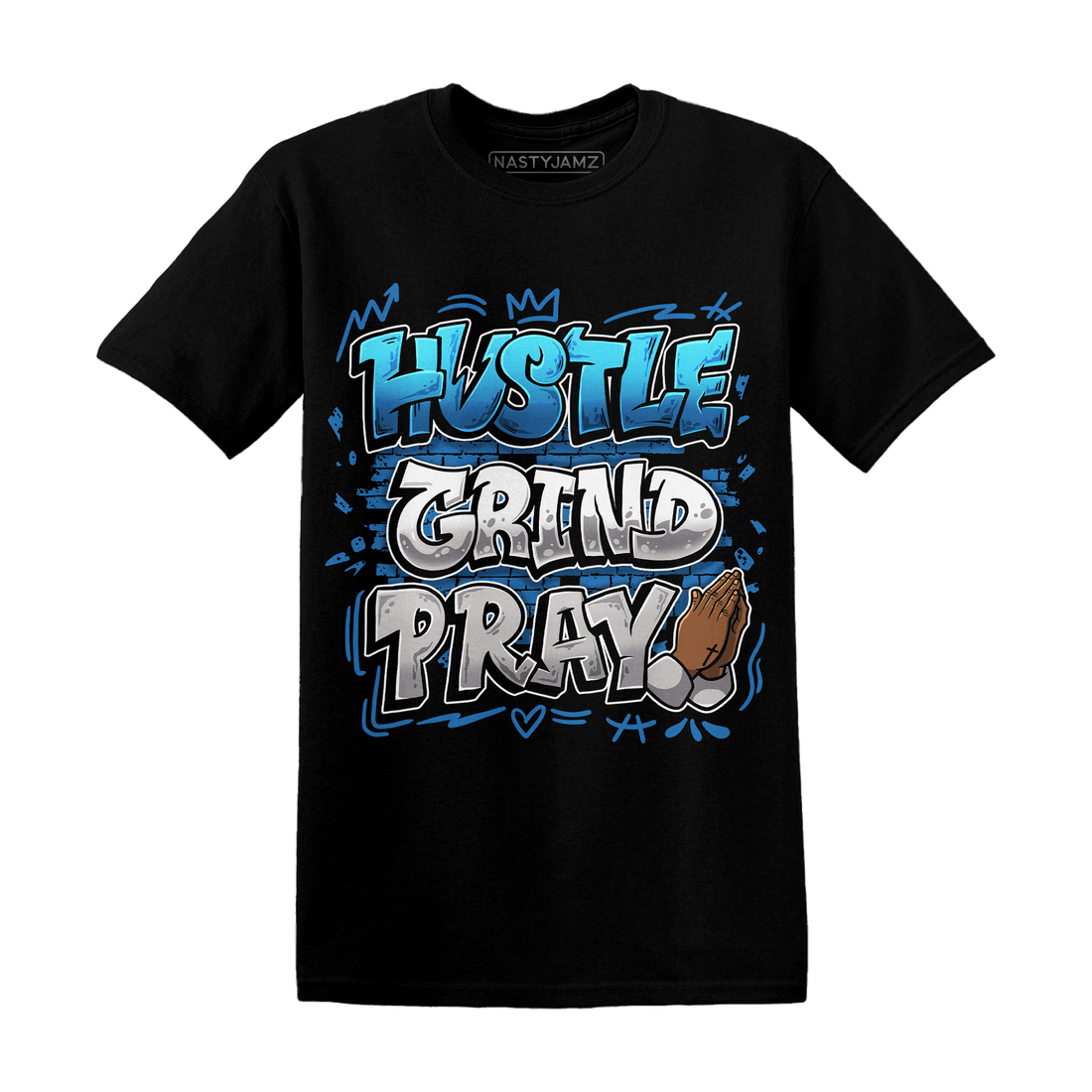 Industrial Blue 4s T Shirt Match Hustle Grind Pray - NastyJamz