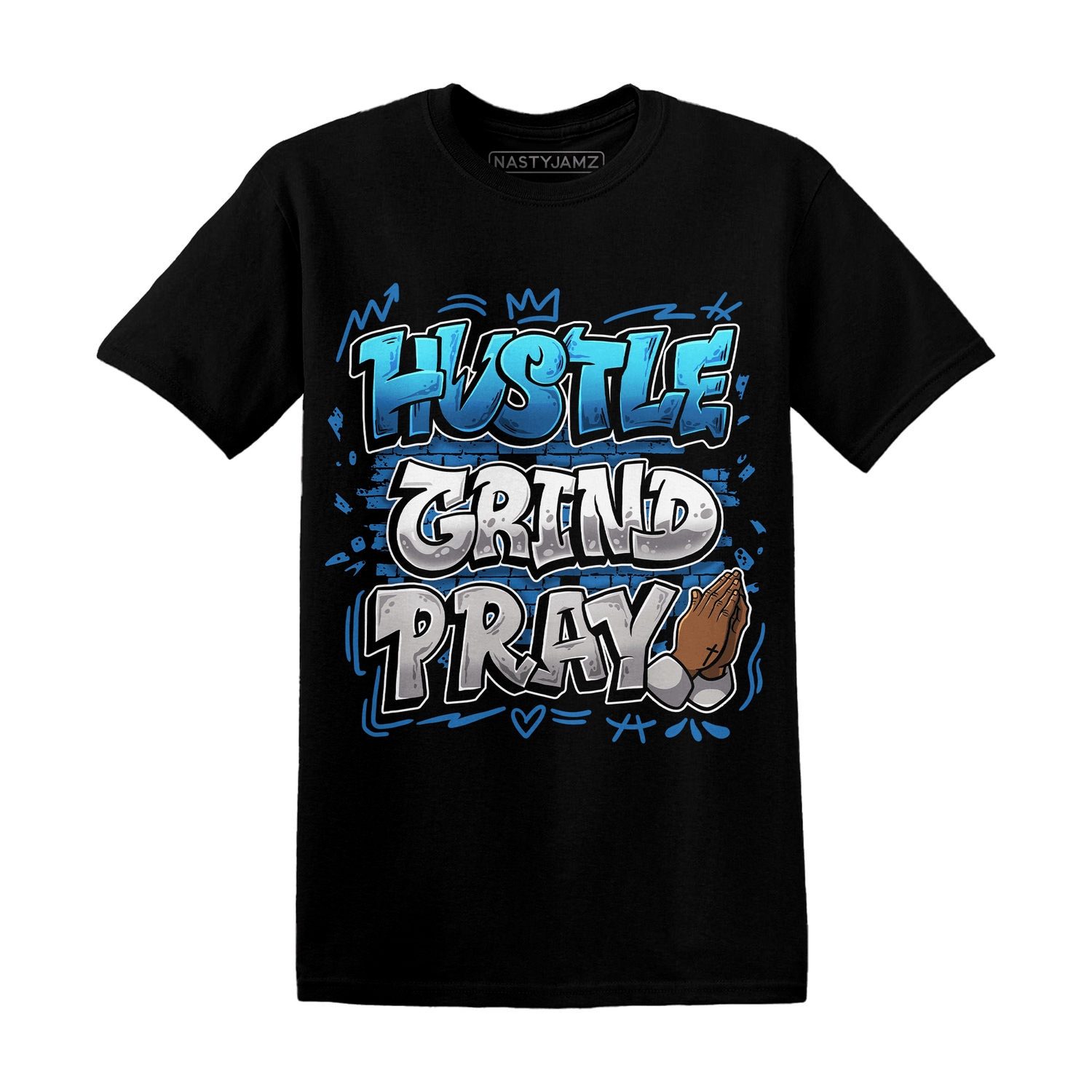 Industrial Blue 4s T Shirt Match Hustle Grind Pray - NastyJamz