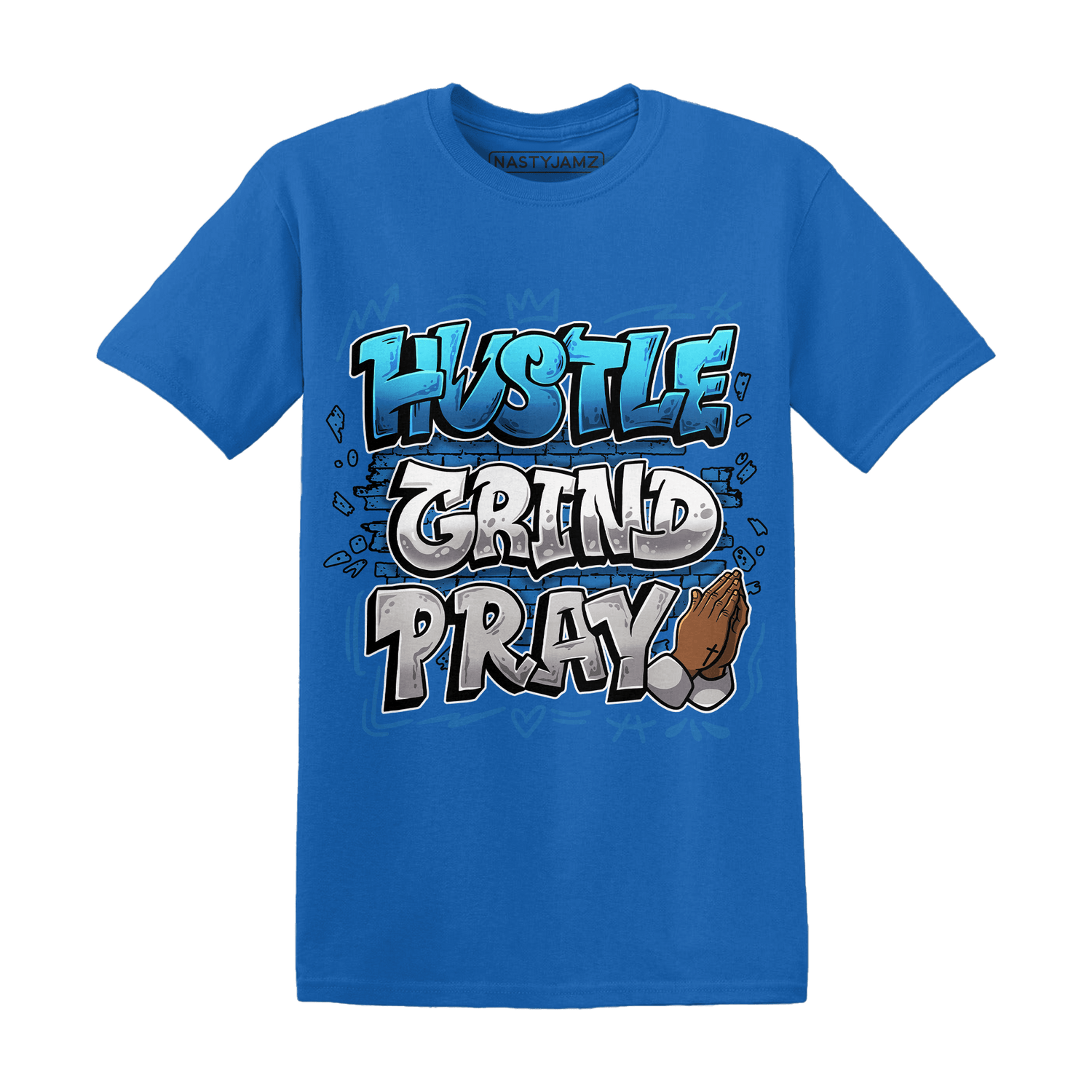 Industrial Blue 4s T Shirt Match Hustle Grind Pray - NastyJamz