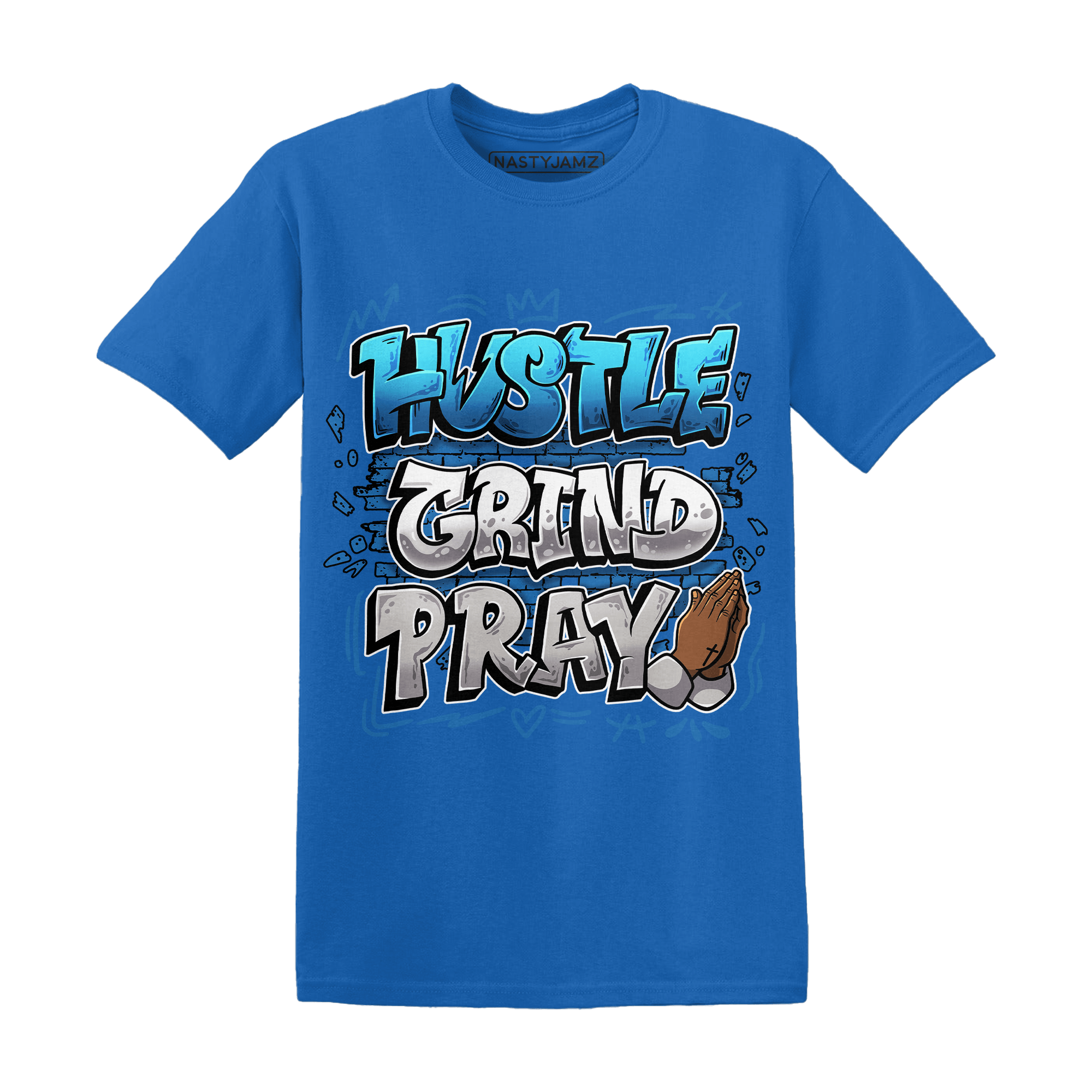 Industrial Blue 4s T Shirt Match Hustle Grind Pray - NastyJamz