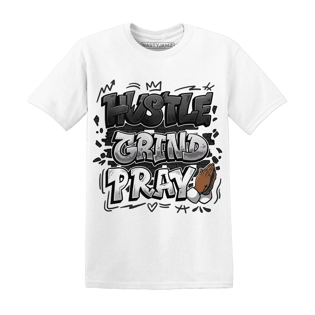 White-Thunder-4s-T-Shirt-Match-Hustle-Grind-Pray