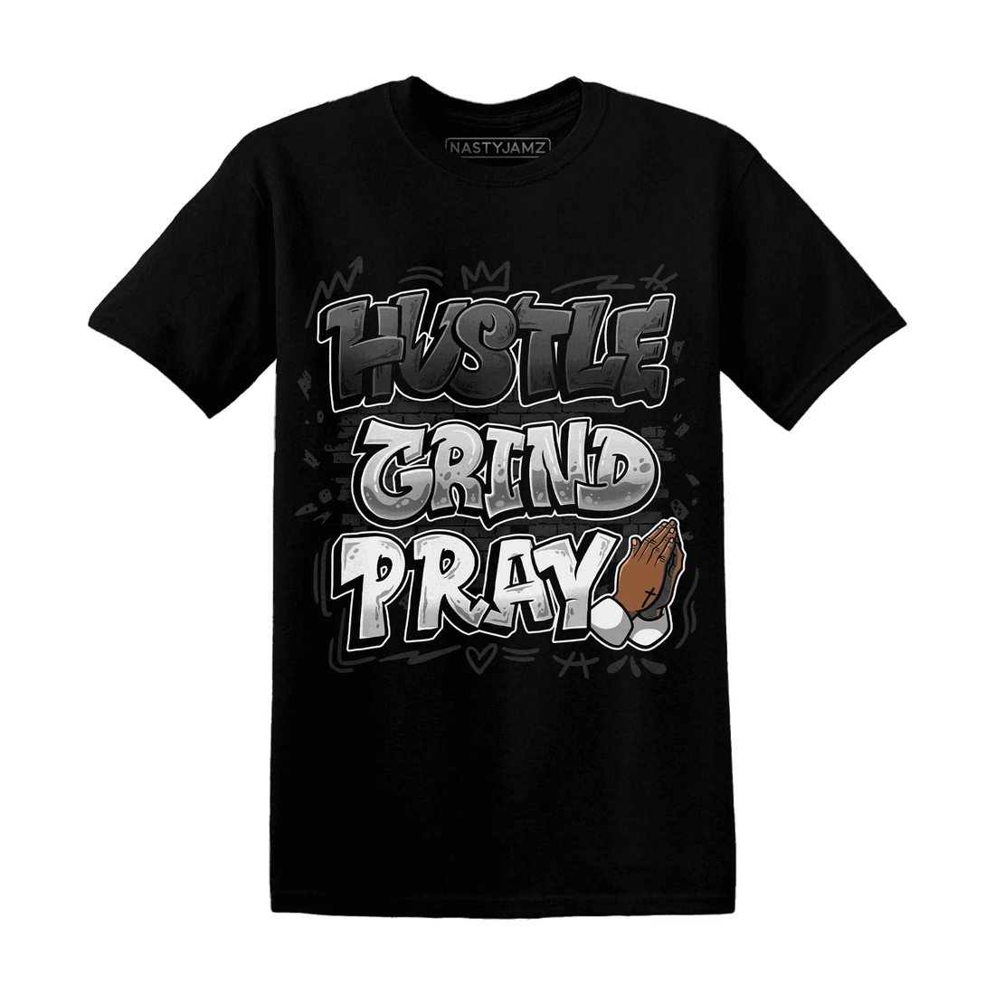 White-Thunder-4s-T-Shirt-Match-Hustle-Grind-Pray