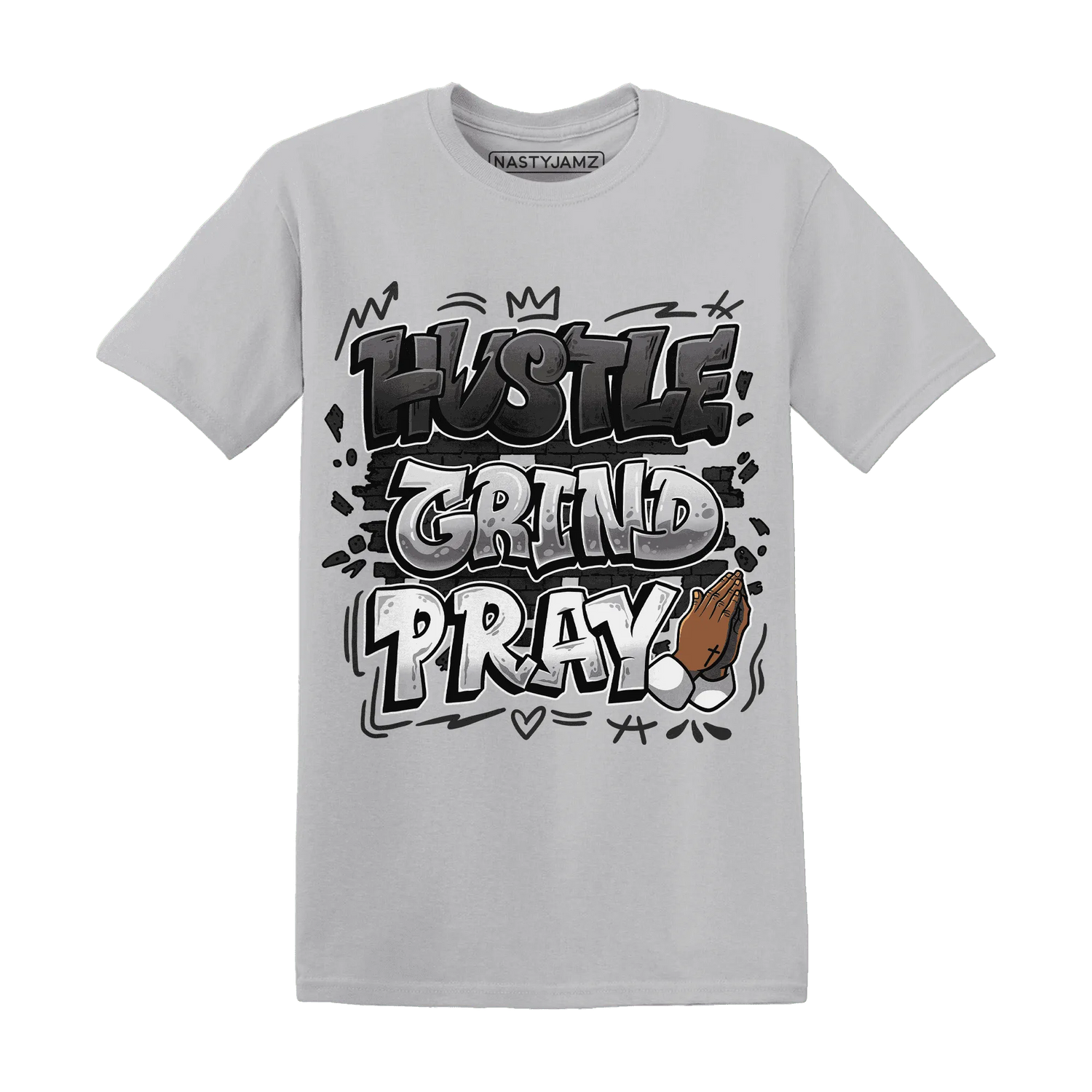White-Thunder-4s-T-Shirt-Match-Hustle-Grind-Pray