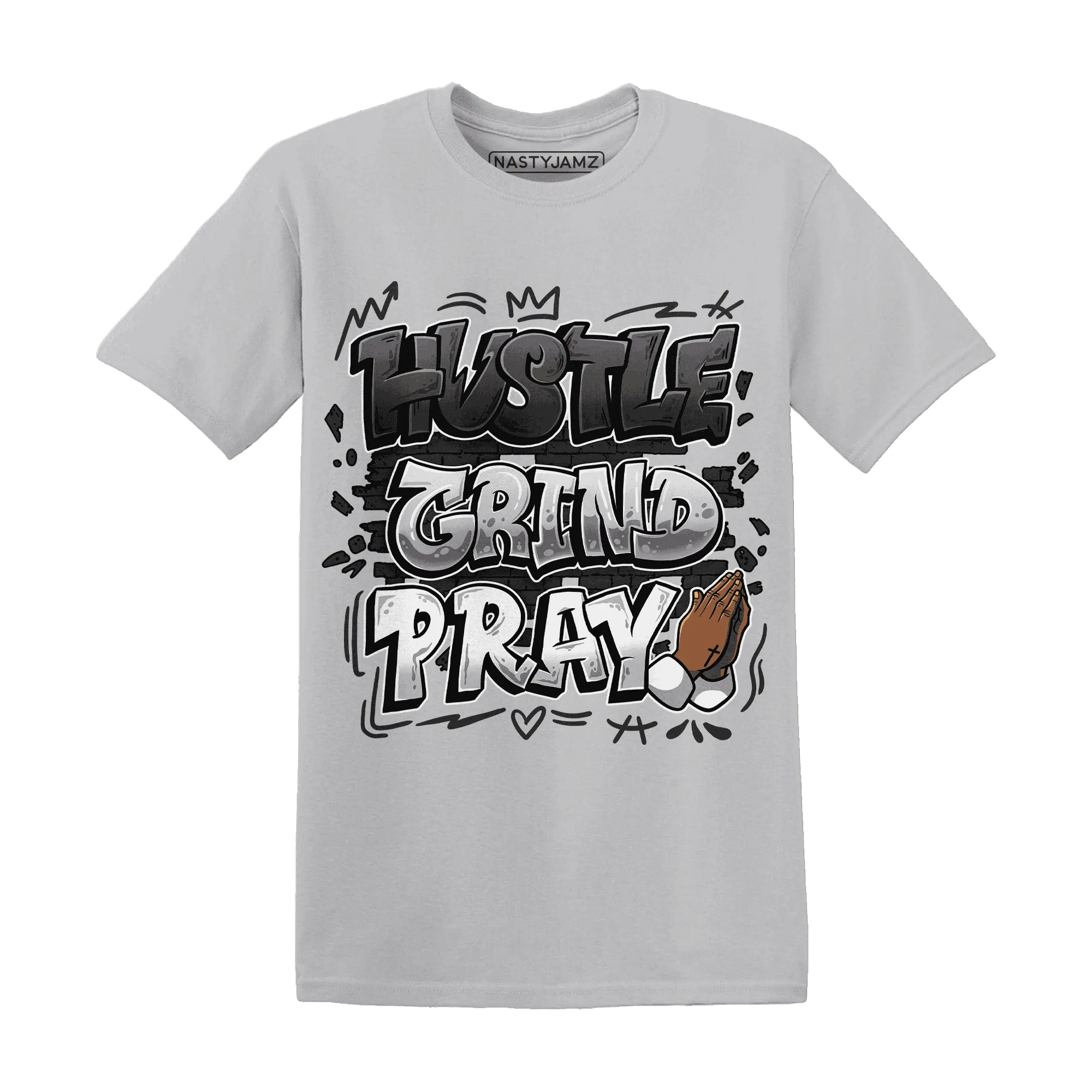 White-Thunder-4s-T-Shirt-Match-Hustle-Grind-Pray