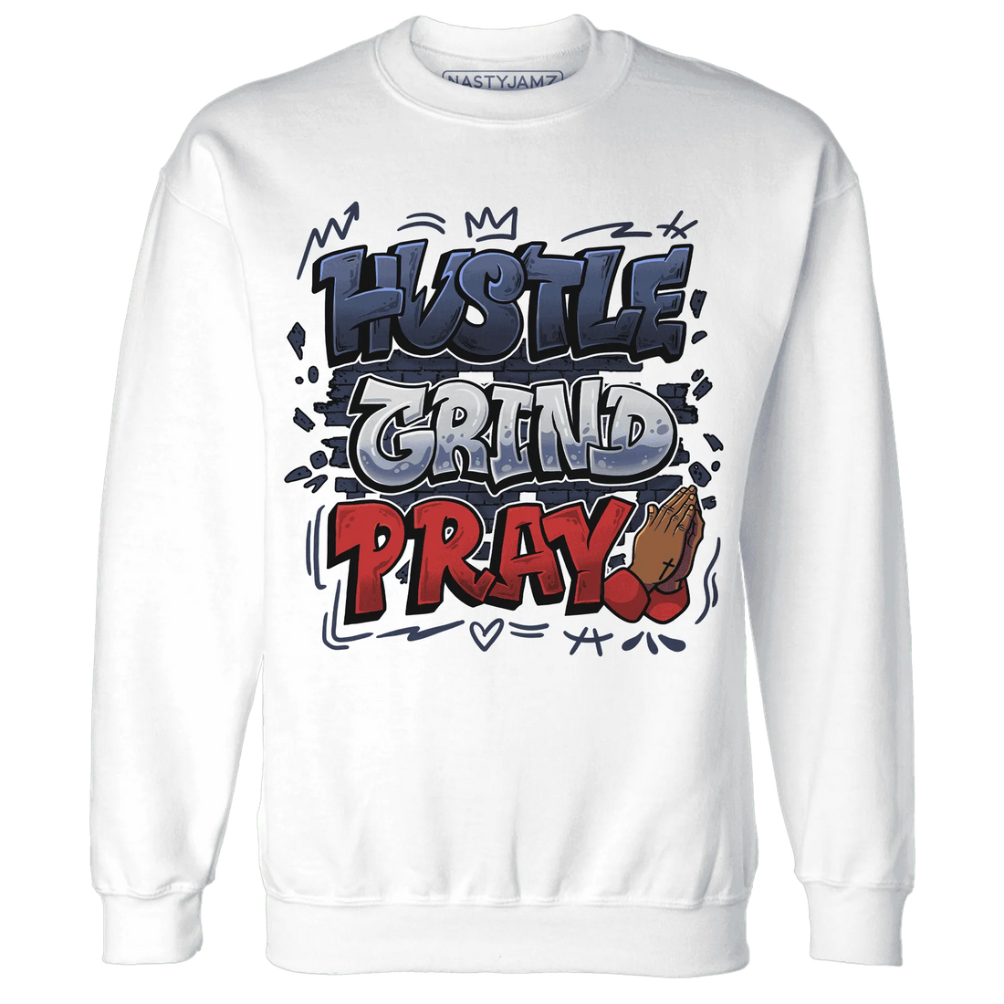 White-Navy-6s-Sweatshirt-Match-Hustle-Grind-Pray