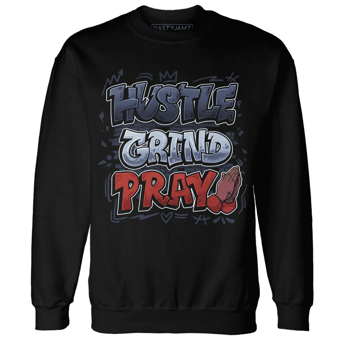 White-Navy-6s-Sweatshirt-Match-Hustle-Grind-Pray