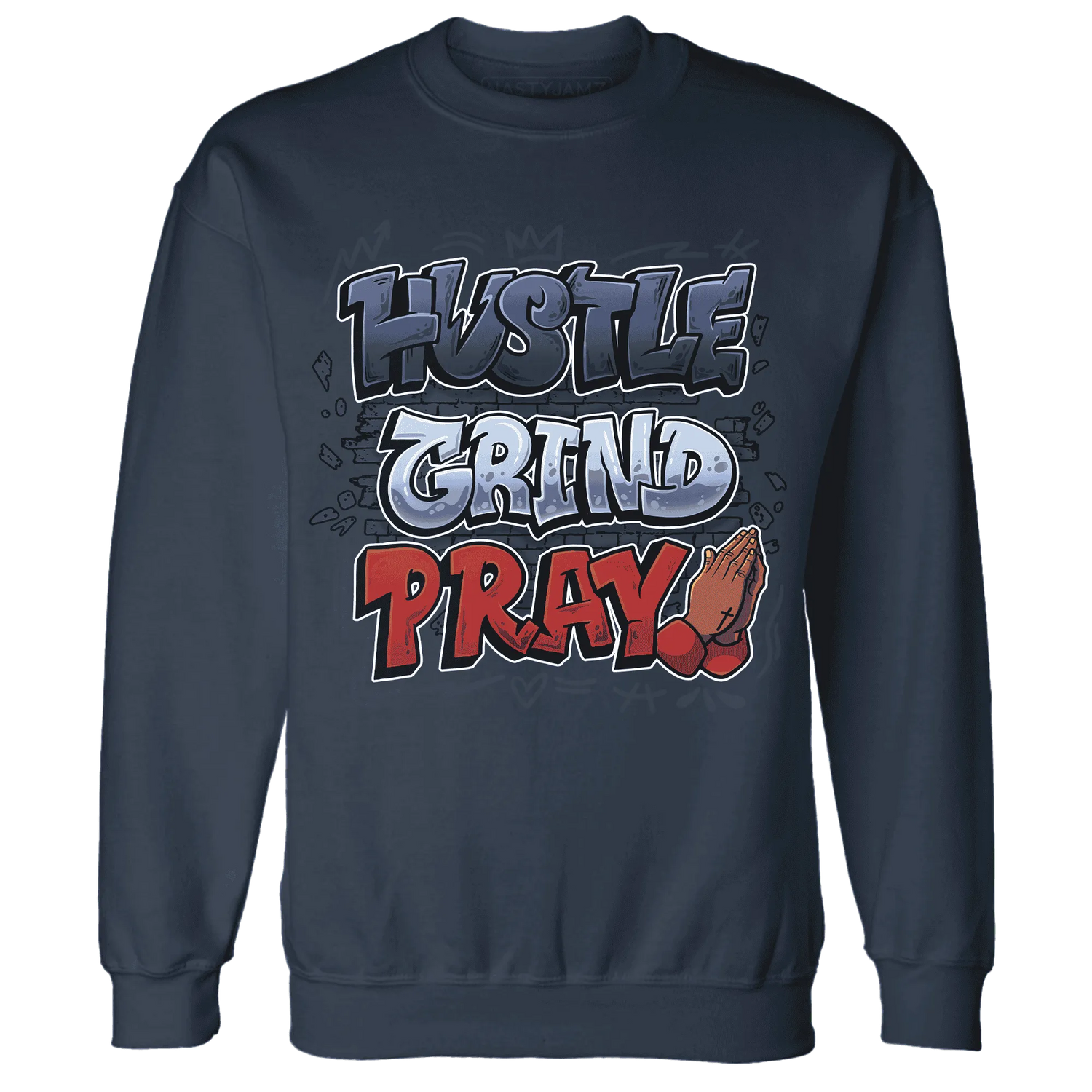 White-Navy-6s-Sweatshirt-Match-Hustle-Grind-Pray
