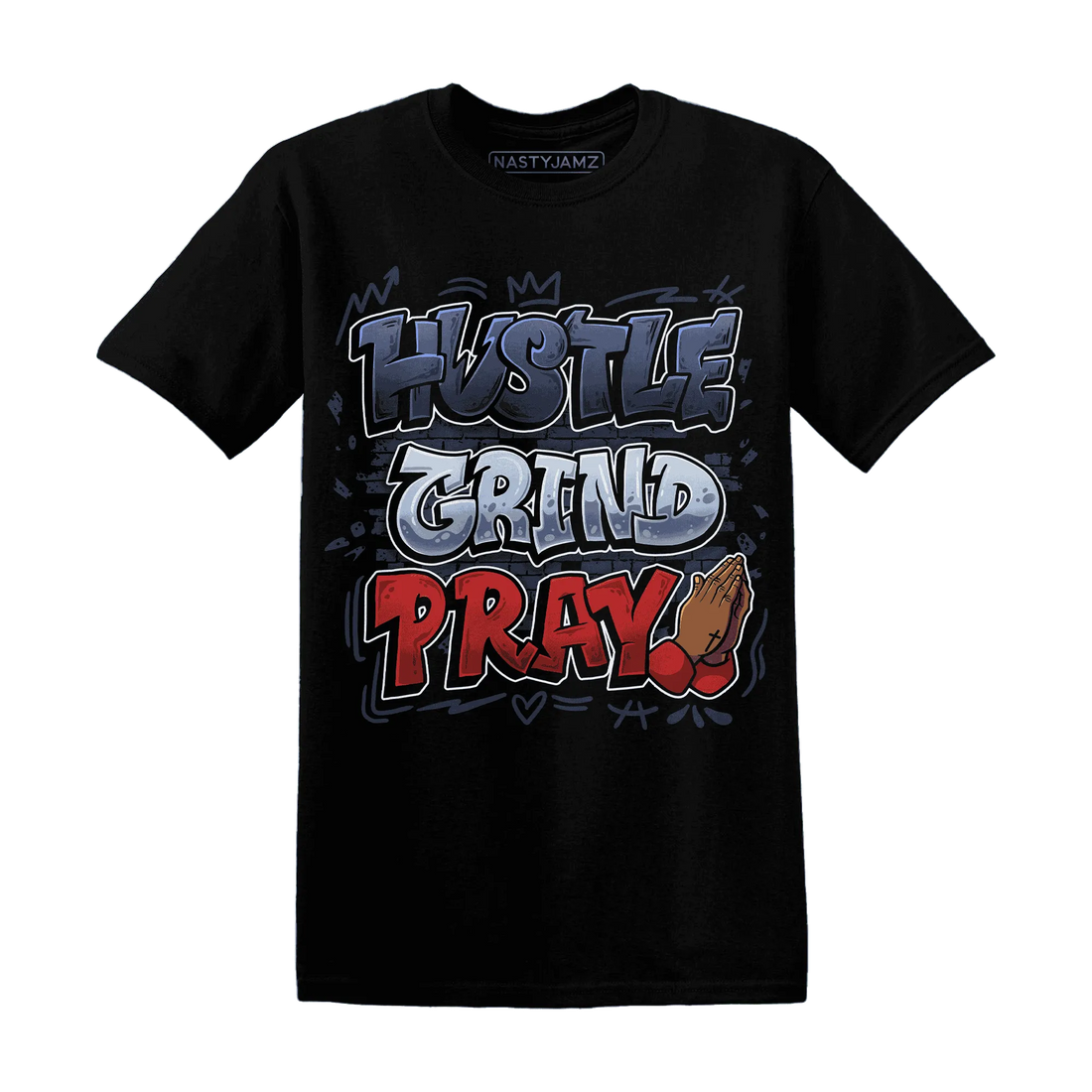 White-Navy-6s-T-Shirt-Match-Hustle-Grind-Pray