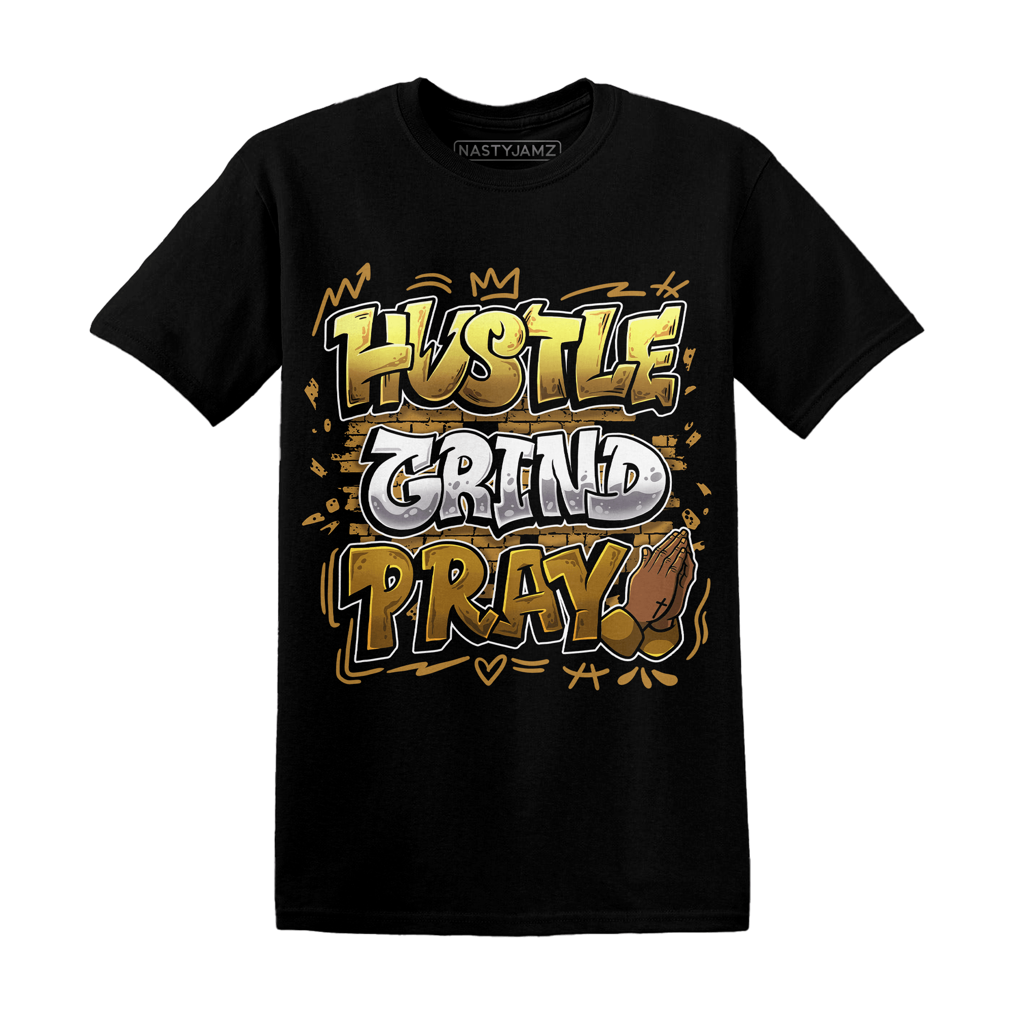 Wheat 13s T Shirt Match Hustle Grind Pray - NastyJamz