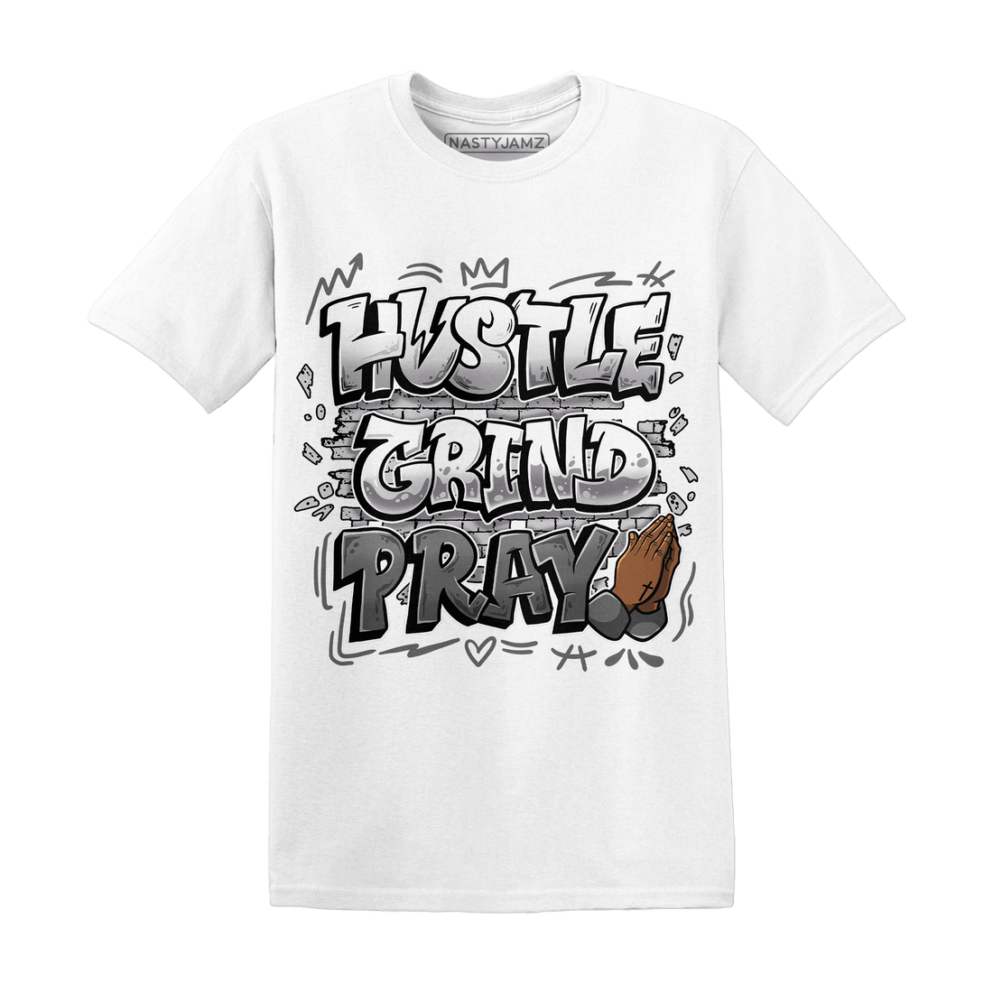 Retro High OG Black White 1s T Shirt Match Hustle Grind Pray - NastyJamz