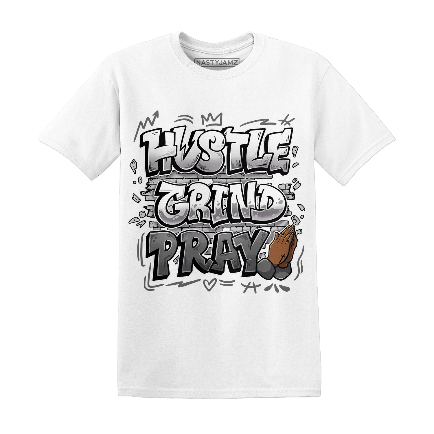 Retro High OG Black White 1s T Shirt Match Hustle Grind Pray - NastyJamz