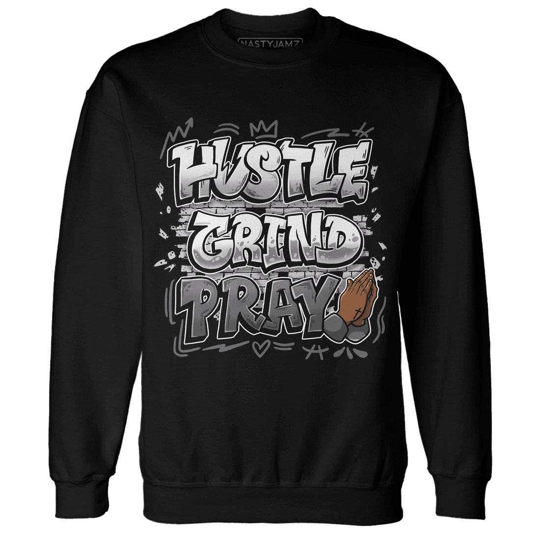 Retro High OG Black White 1s Sweatshirt Match Hustle Grind Pray - NastyJamz