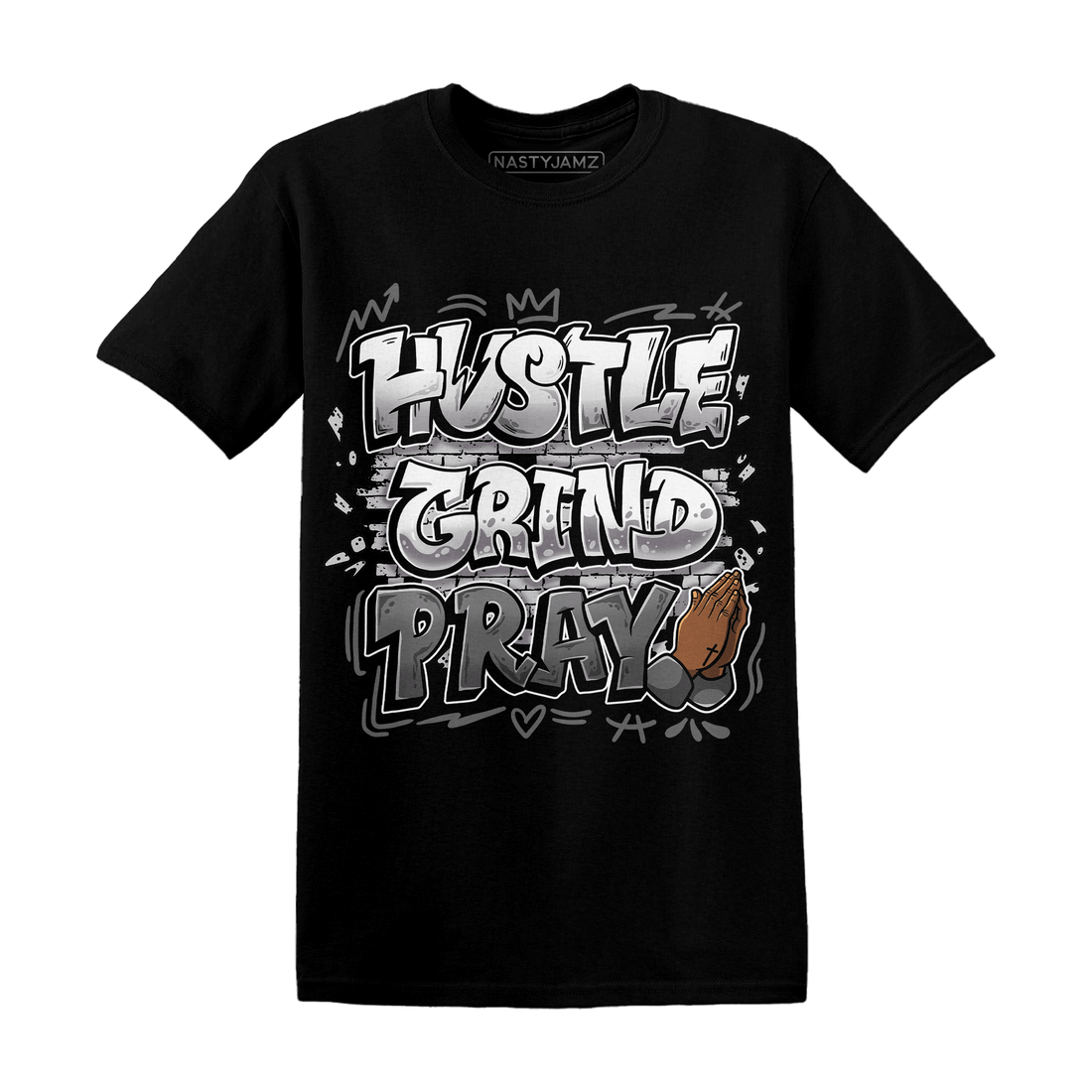 Retro High OG Black White 1s T Shirt Match Hustle Grind Pray - NastyJamz