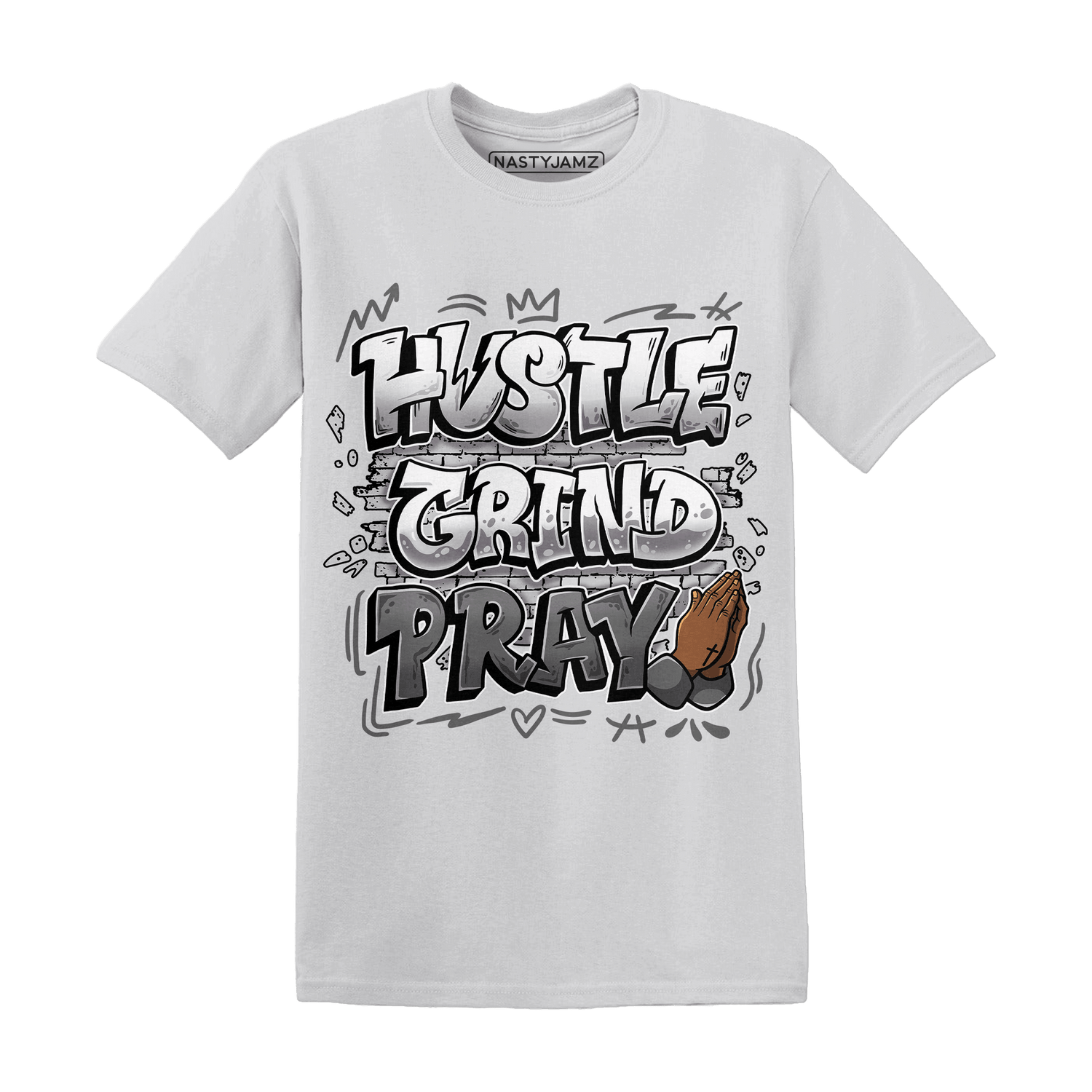 Retro High OG Black White 1s T Shirt Match Hustle Grind Pray - NastyJamz