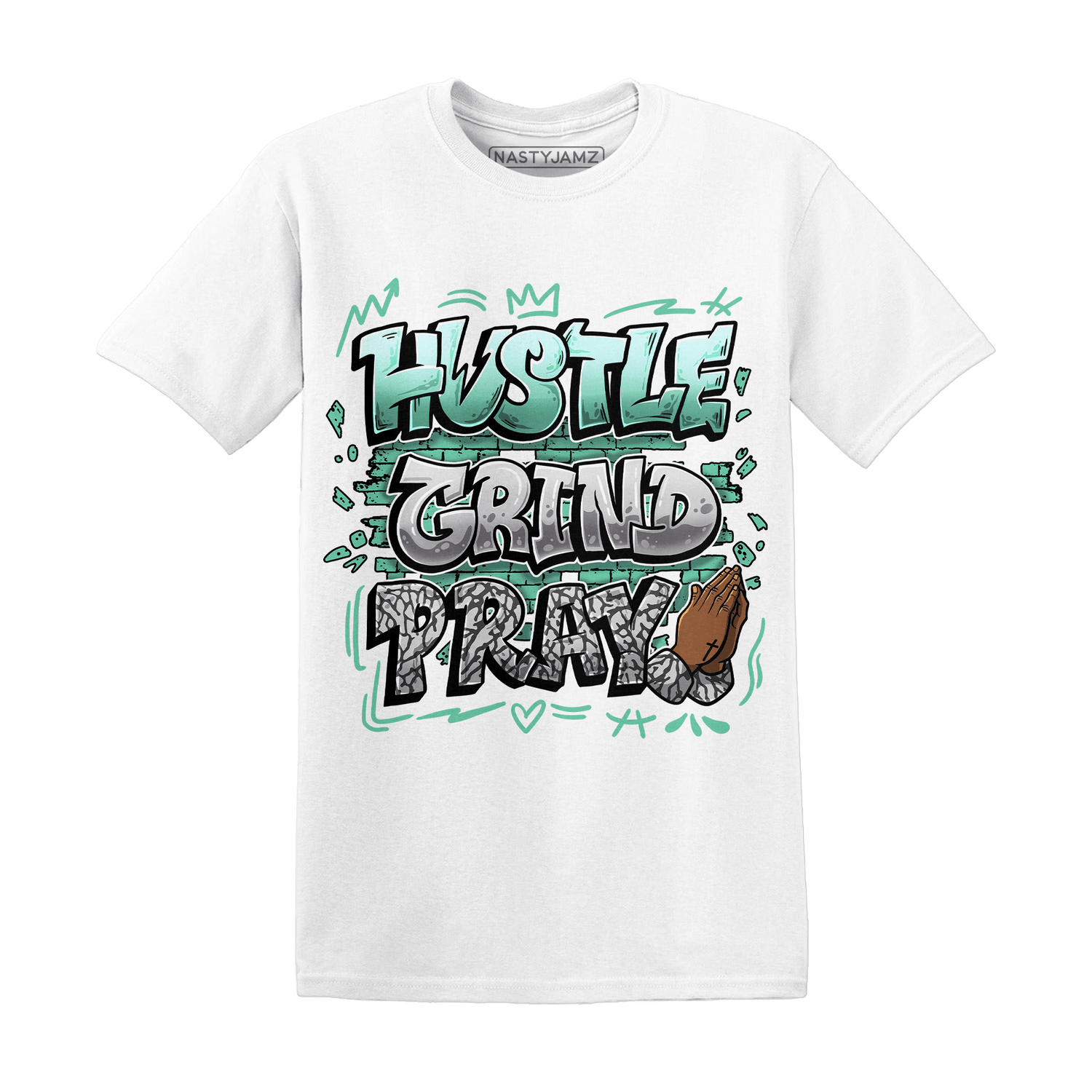 Green Glow 3s T Shirt Match Hustle Grind Pray - NastyJamz
