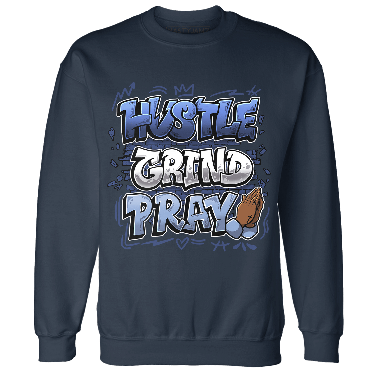 Midnight Navy 5s Sweatshirt Match Hustle Grind Pray - NastyJamz