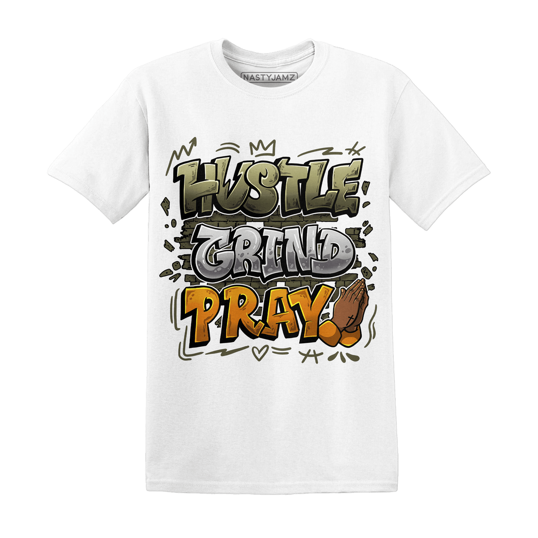 Olive 5s T Shirt Match Hustle Grind Pray - NastyJamz