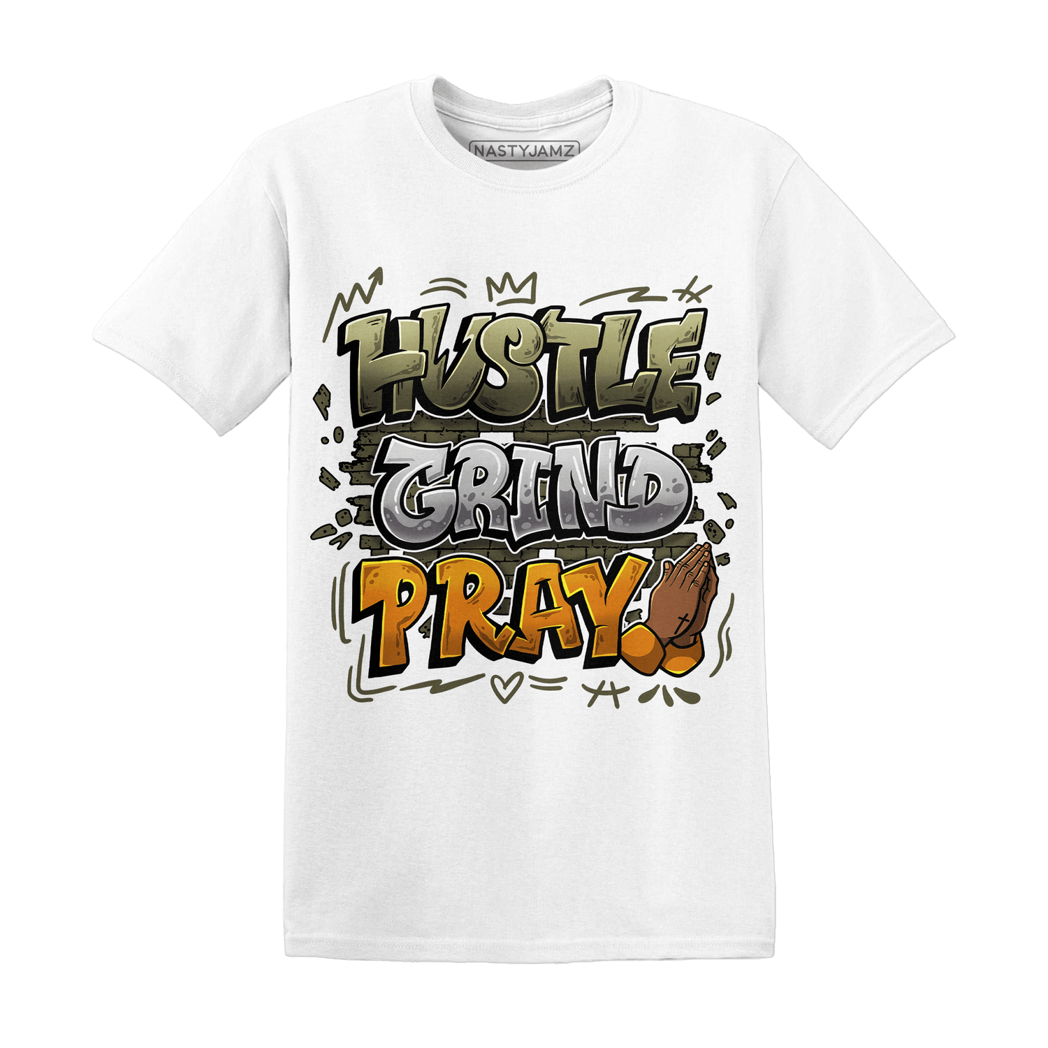 Olive 5s T Shirt Match Hustle Grind Pray - NastyJamz