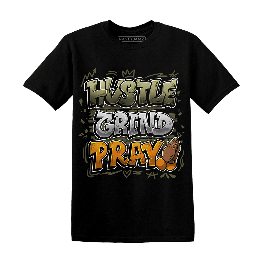 Olive 5s T Shirt Match Hustle Grind Pray - NastyJamz