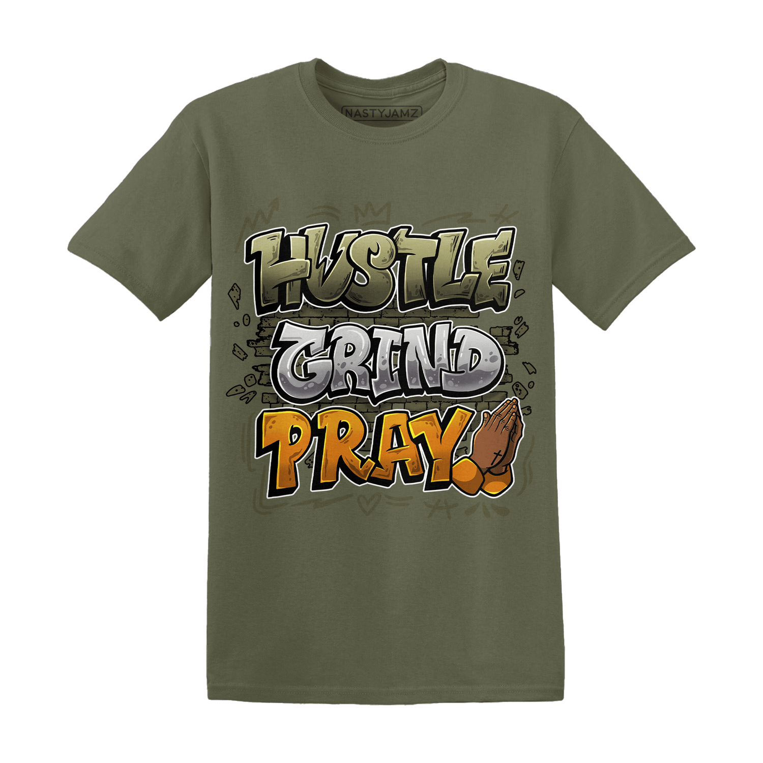 Olive 5s T Shirt Match Hustle Grind Pray - NastyJamz