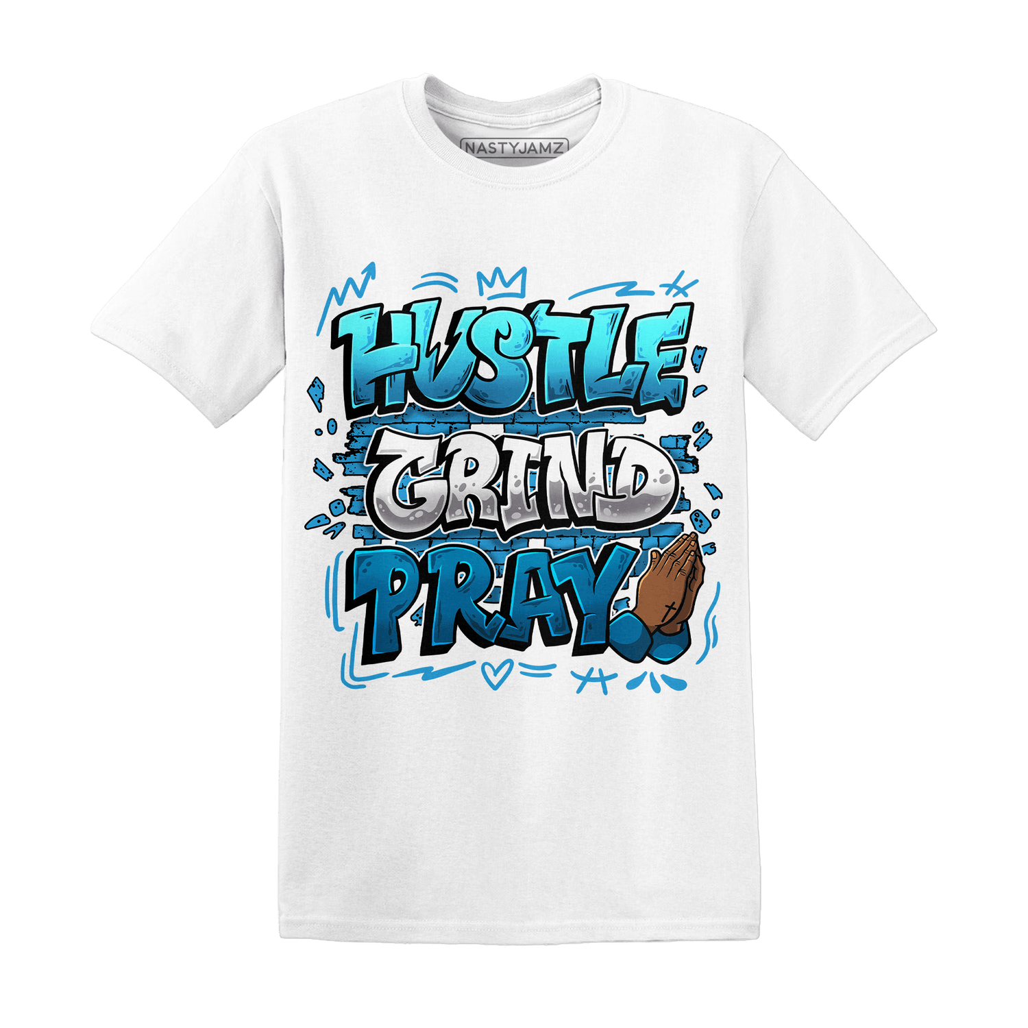 Powder Blue 9s T Shirt Match Hustle Grind Pray - NastyJamz
