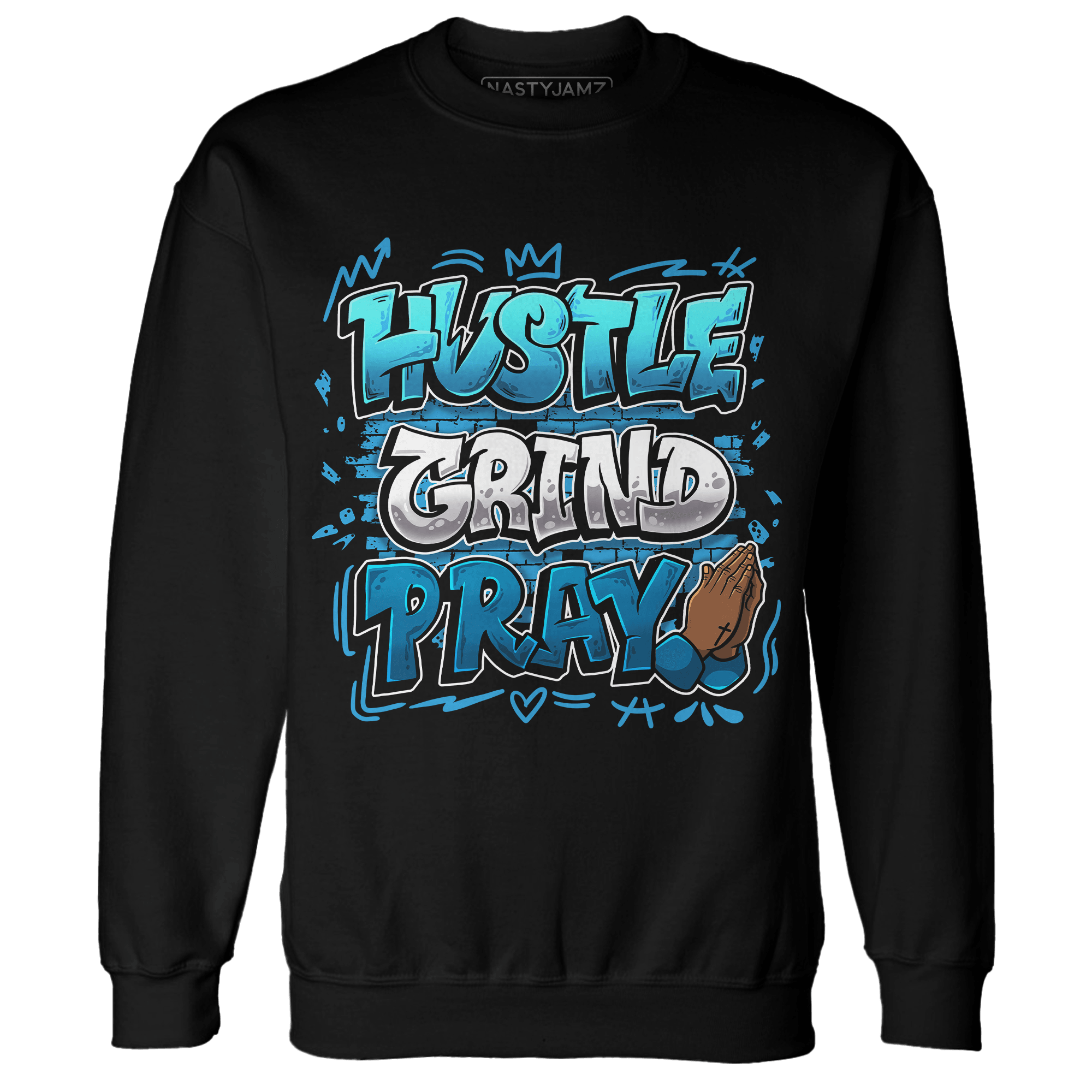 Powder Blue 9s Sweatshirt Match Hustle Grind Pray - NastyJamz