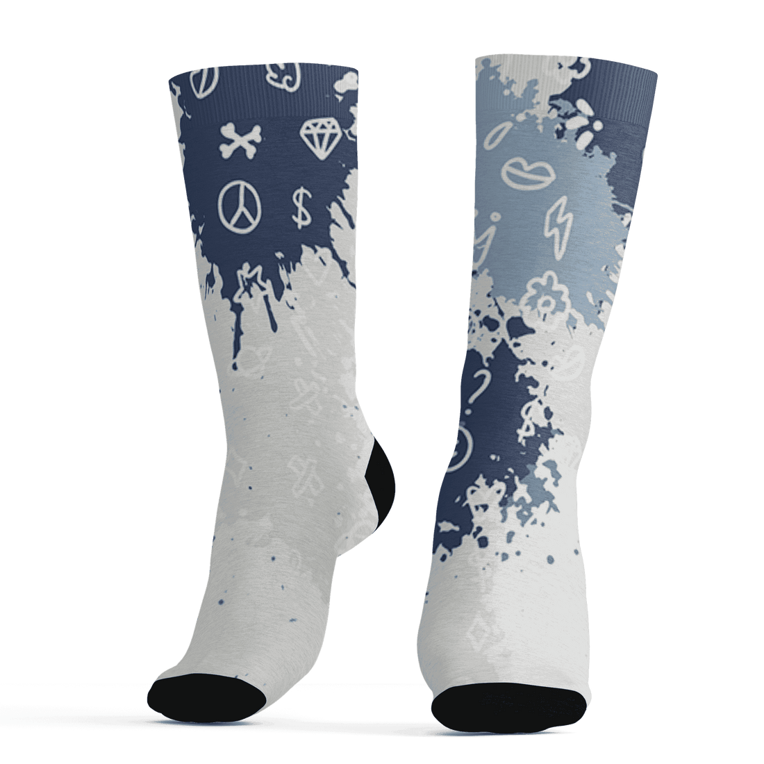 Mid Diffused Blue Grey 1s Socks Match Hustle Grind Pray 3D All-Over Print - NastyJamz