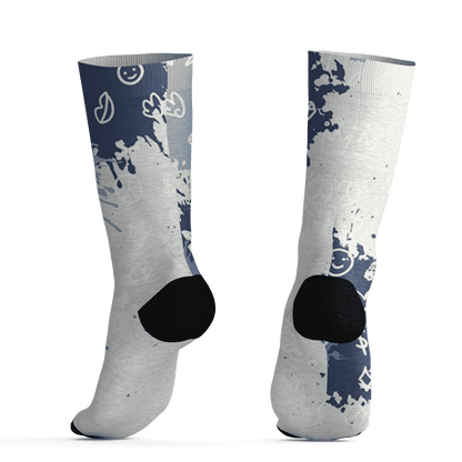 Mid Diffused Blue Grey 1s Socks Match Hustle Grind Pray 3D All-Over Print - NastyJamz