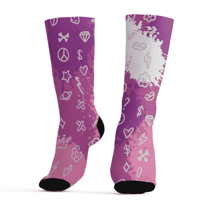 GS Hyper Violet 4s Socks Match Hustle Grind Pray 3D All-Over Print - NastyJamz