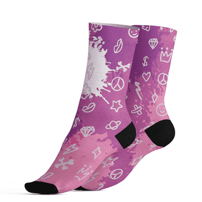 GS Hyper Violet 4s Socks Match Hustle Grind Pray 3D All-Over Print - NastyJamz
