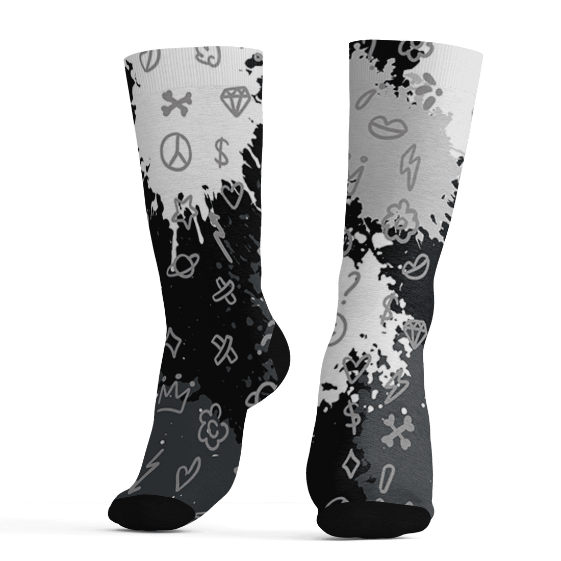 Retro High OG Black White 1s Socks Match Hustle Grind Pray 3D All-Over Print - NastyJamz