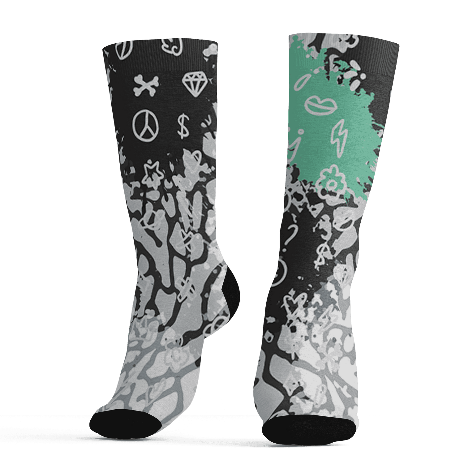 Green Glow 3s Socks Match Hustle Grind Pray 3D All-Over Print - NastyJamz