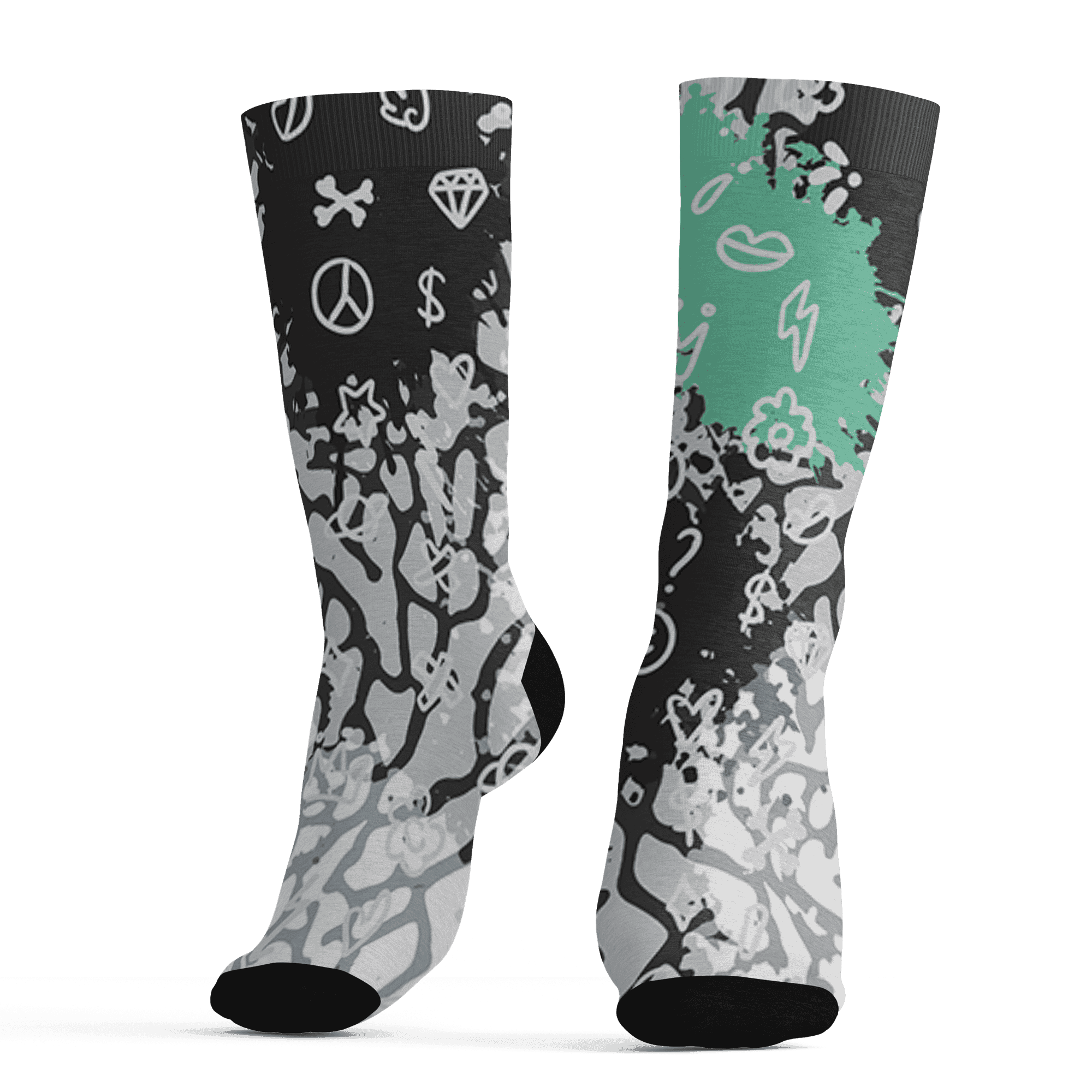 Green Glow 3s Socks Match Hustle Grind Pray 3D All-Over Print - NastyJamz