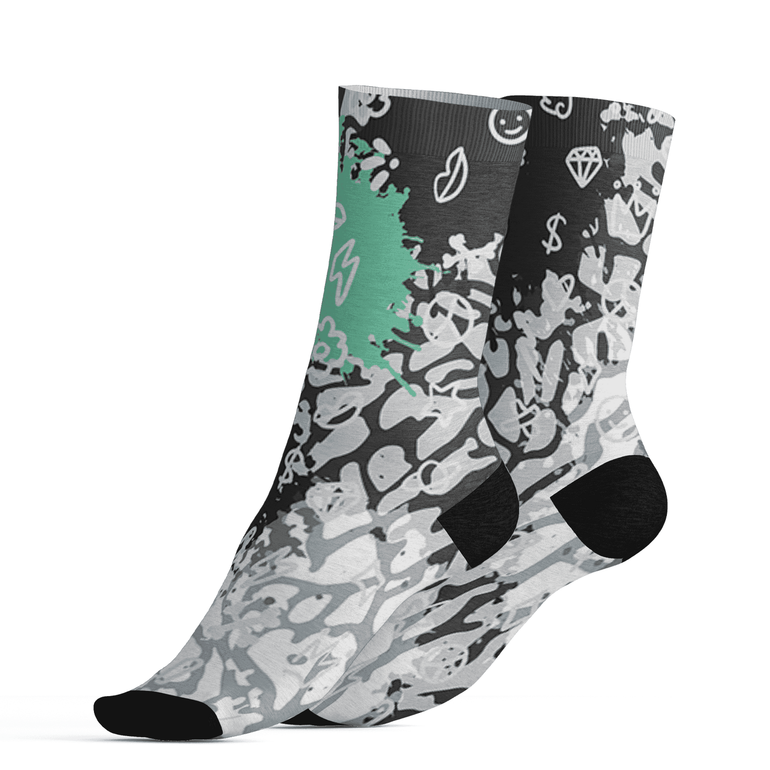 Green Glow 3s Socks Match Hustle Grind Pray 3D All-Over Print - NastyJamz