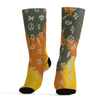 Olive 5s Socks Match Hustle Grind Pray 3D All-Over Print - NastyJamz