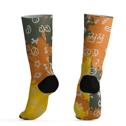 Olive 5s Socks Match Hustle Grind Pray 3D All-Over Print - NastyJamz