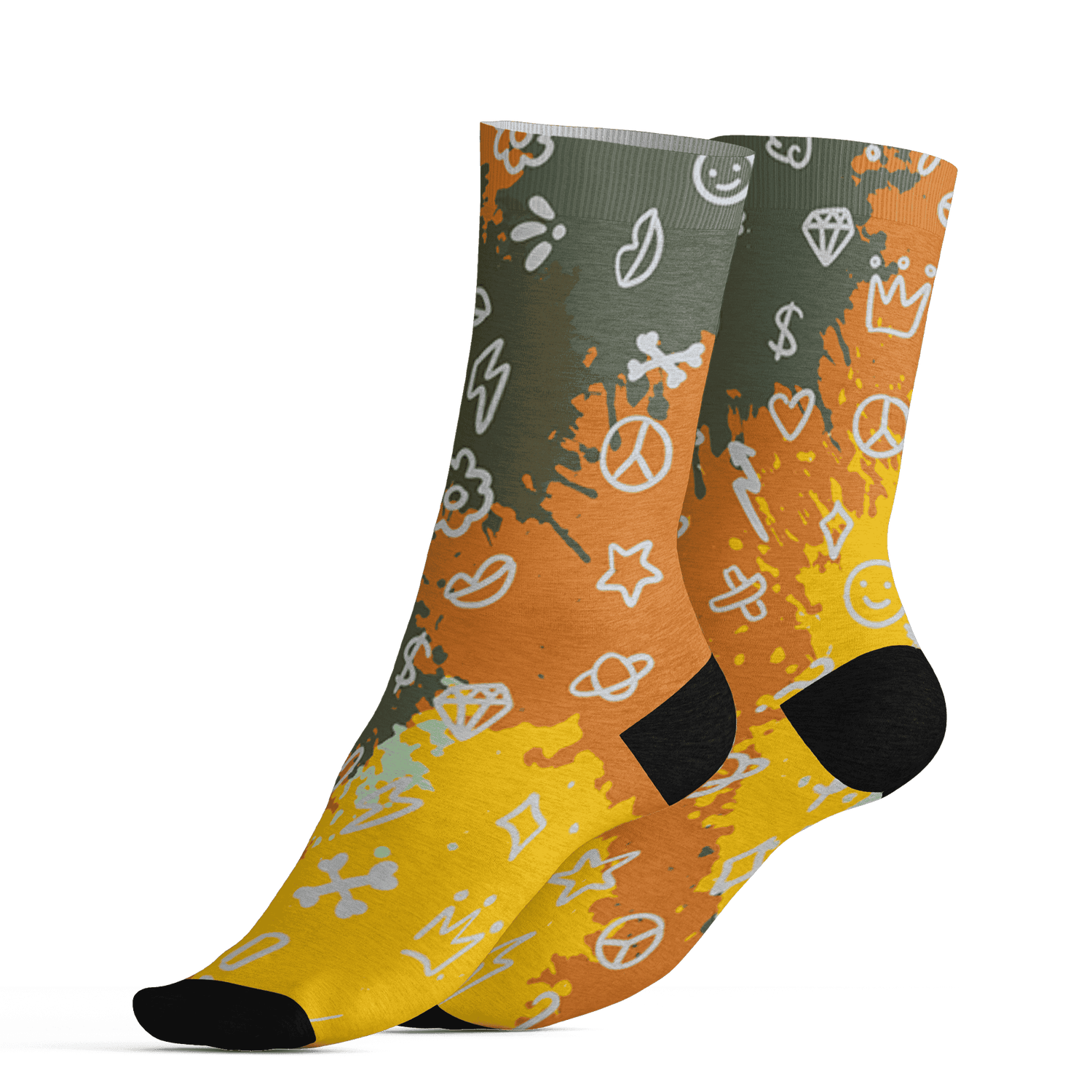 Olive 5s Socks Match Hustle Grind Pray 3D All-Over Print - NastyJamz
