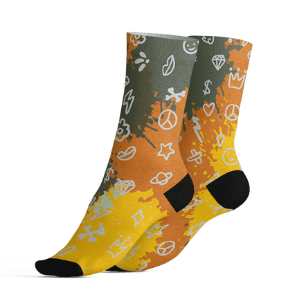 Olive 5s Socks Match Hustle Grind Pray 3D All-Over Print - NastyJamz