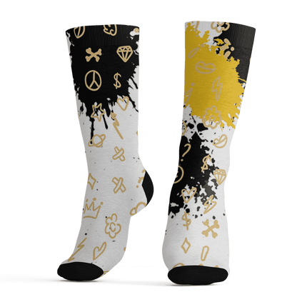 Yellow Ochre 6s Socks Match Hustle Grind Pray 3D All-Over Print - NastyJamz