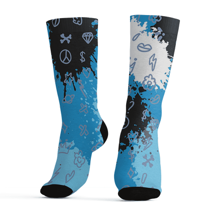 Powder Blue 9s Socks Match Hustle Grind Pray 3D All-Over Print - NastyJamz