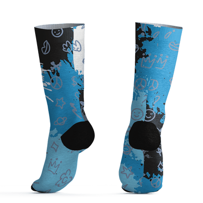 Powder Blue 9s Socks Match Hustle Grind Pray 3D All-Over Print - NastyJamz