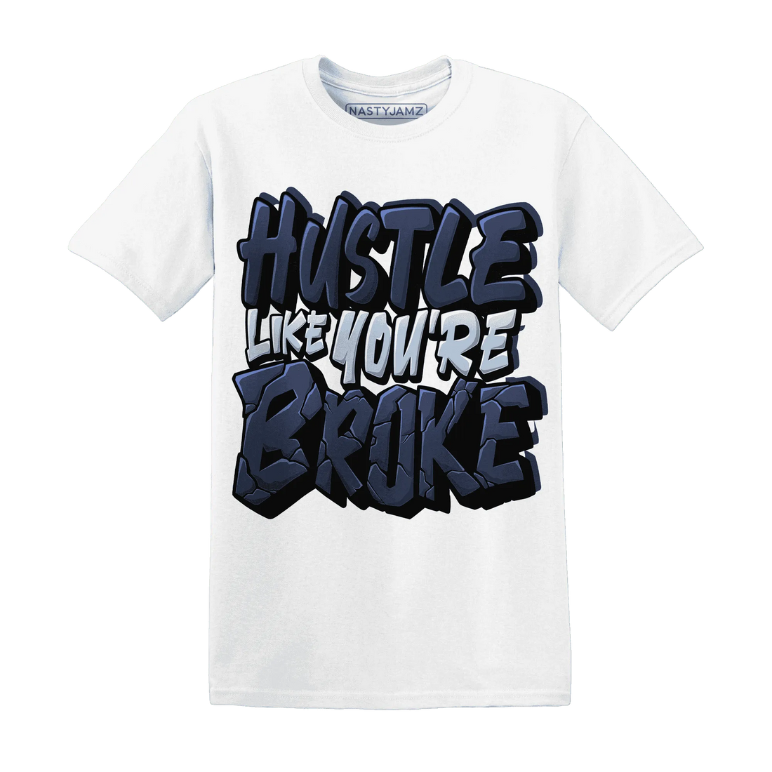 White-Navy-6s-T-Shirt-Match-Hustle-Like-Broke