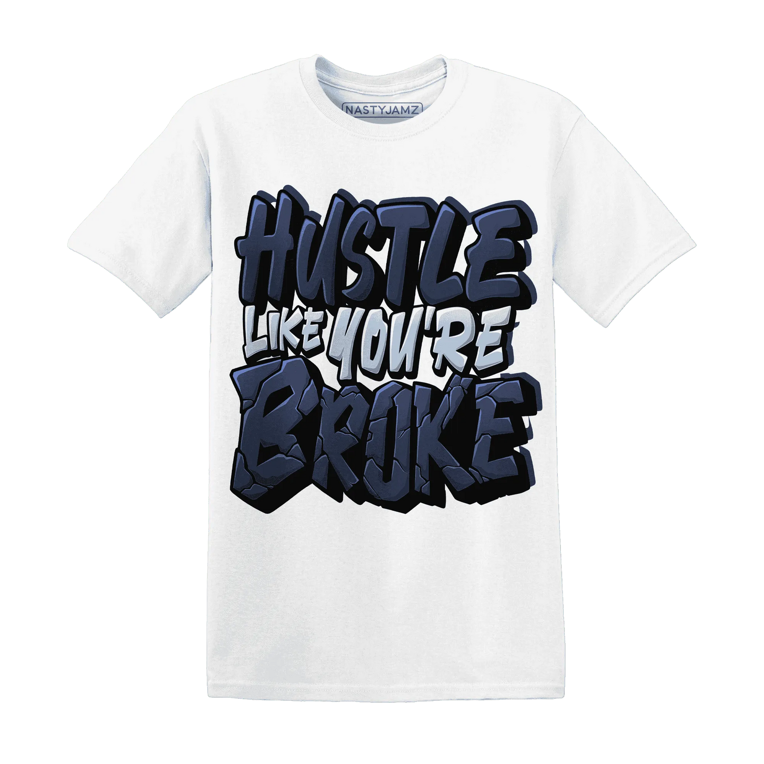 White-Navy-6s-T-Shirt-Match-Hustle-Like-Broke