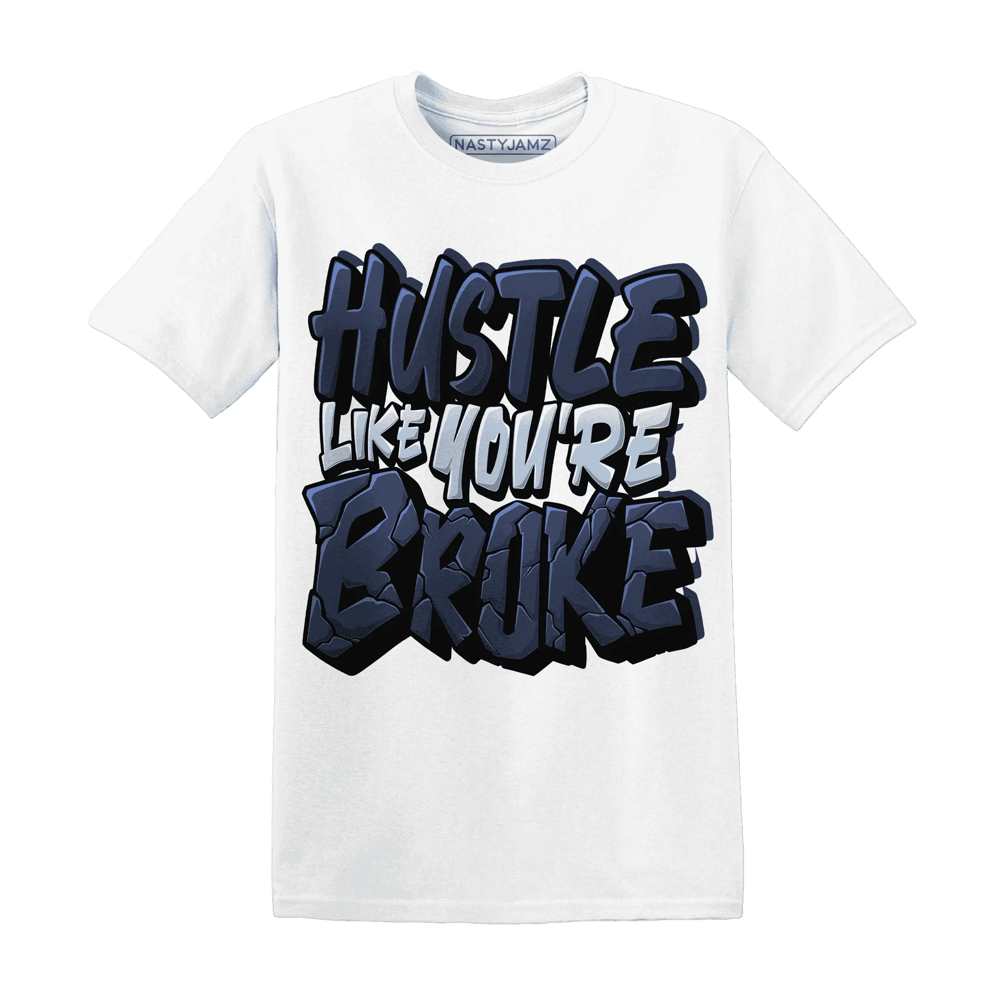 White-Navy-6s-T-Shirt-Match-Hustle-Like-Broke