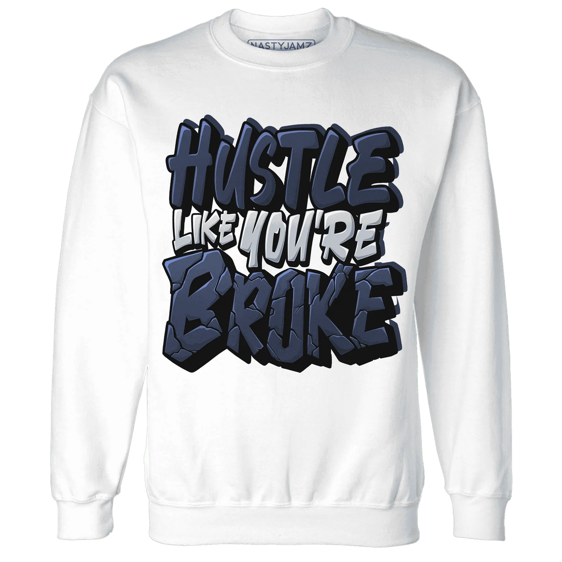 White-Navy-6s-Sweatshirt-Match-Hustle-Like-Broke