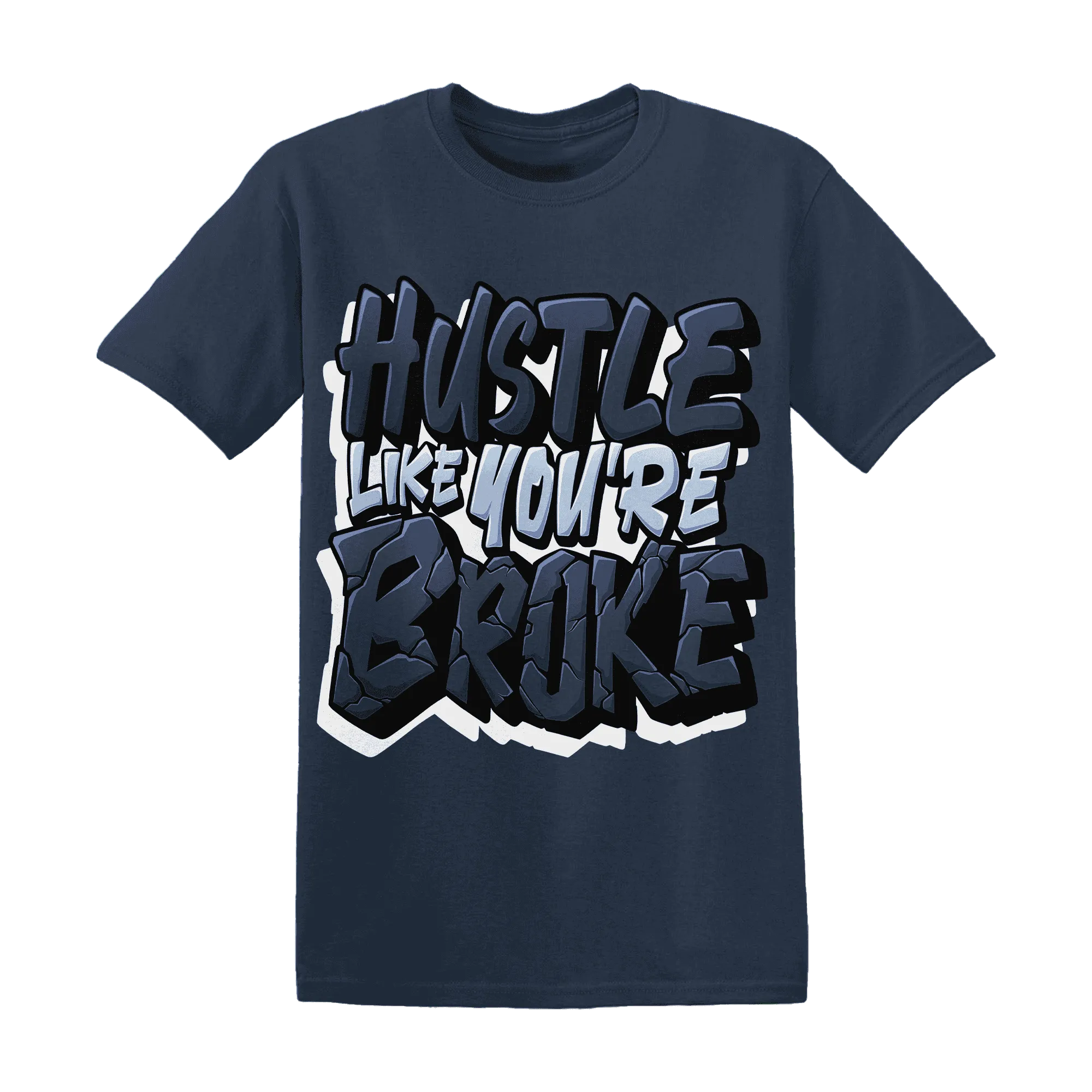 White-Navy-6s-T-Shirt-Match-Hustle-Like-Broke