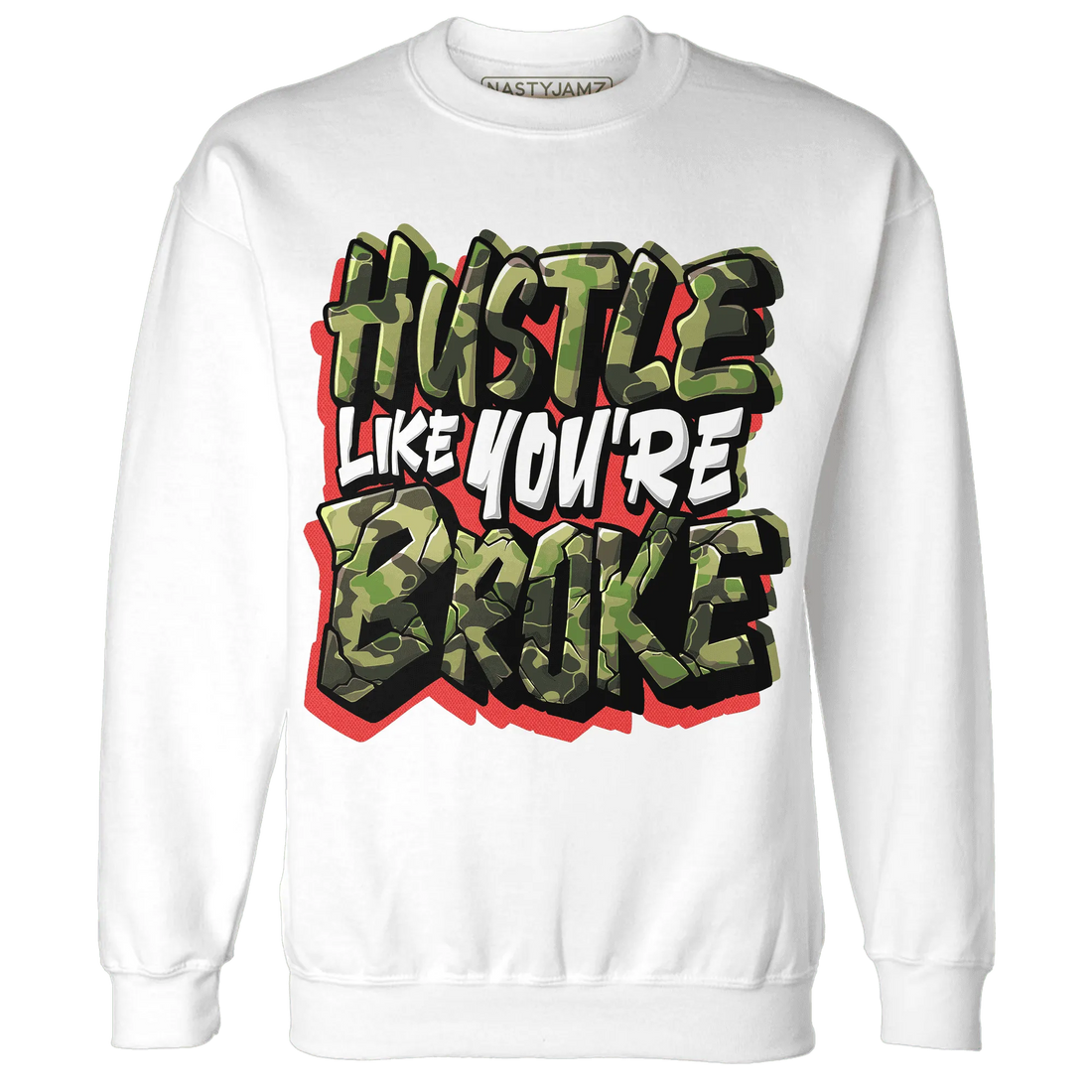 AM-90-Dark-Sage-Solar-Red-NastyJamz-Sweatshirt-Match-Hustle-Like-Broke